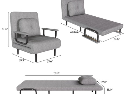 3 In 1 Convertible Folding Sofa Bed With Adjustable Backrest And Pillow