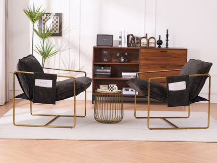 Upholstered Hanging Armchair With Arm Pocketsmetal Frame (Set of 2), Plated Craftsmanship, Crushed Foam Cushions And Skin-Friendly Woven Fabric For Living Room And Bedroom