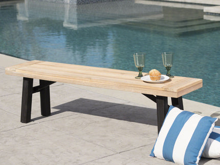 Outdoor Bench With Slat Panel Design And Acacia Wood Frame