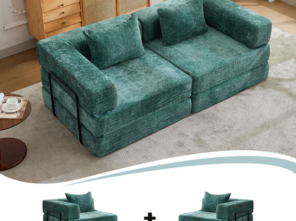 Convertible Floor Sofa Bed With Pillow Back Support Armrest