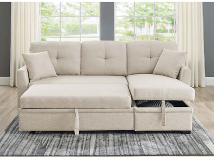 Upholstered Sectional & Pull Out Bed And Chaise Storage - Almond