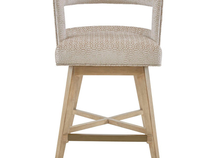 Design Swivel Counter Stool With Low Back Support Polyester And Solid Wood - Cream