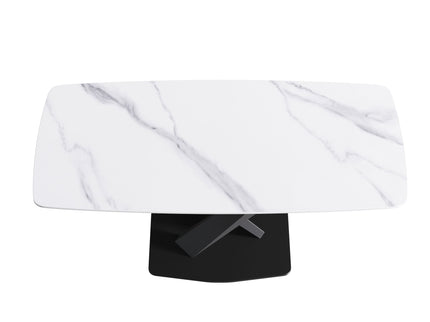 70.87" Modern Artificial Stone White Curved Black Metal Leg Dining Table, Can Accommodate 6-8 People - White / Black