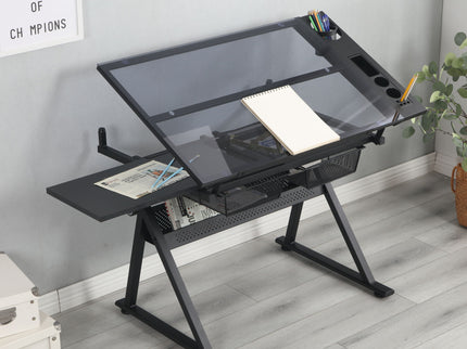 Adjustable Tempered Glass Drafting Printing Table With Chair