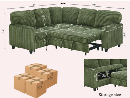 L-Shaped Sofa With Pull Out Sofa Bed With USB