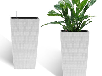 Square Large Planter With Automatic Watering System For Home And Garden (Set of 2) - White