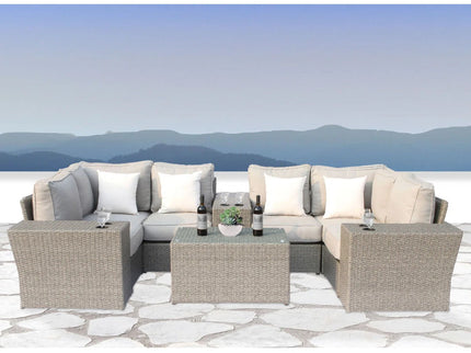 Outdoor Wicker Sectional With Weather Resistant Cushions And Table