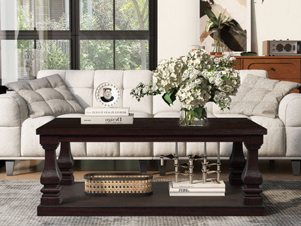 Rectangular Coffee Table With Open Storage Shelf For Living Room - Espresso