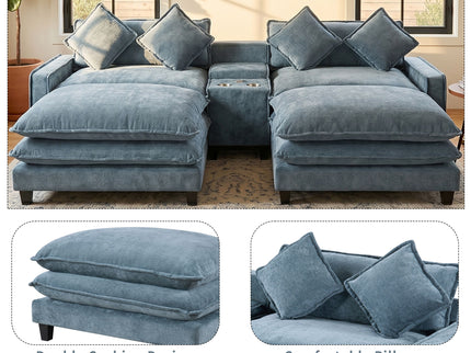Modern Sectional Sofa With Removable Ottomans, USB Ports