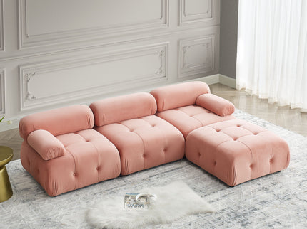 Modular Sectional Sofa, Button Tufted Design With Diy L-Shaped Layout, Reversible Ottoman