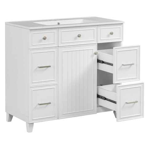 Bathroom Vanity With Ceramic Sink, Soft Close Doors, Adjustable Shelves