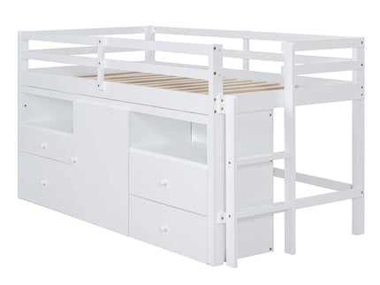 Loft Bed With 4 Drawers, Underneath Cabinet And Shelves