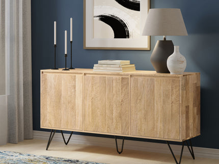 Hunter - 3 Door Sideboard Buffet With Hairpin Legs - Natural
