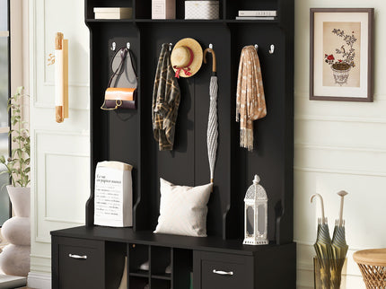 5 In 1 Entryway Bench With Coat Rack, 7 Sturdy Hooks, 2 Spacious Drawers And Adjustable Shelves