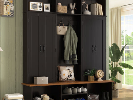 Entryway Hall Tree With Bench, 3 Top Cubbies & Bottom Storage Space