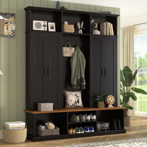 Entryway Hall Tree With Bench, 3 Top Cubbies & Bottom Storage Space
