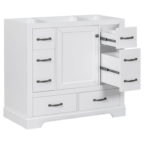 Modern Bathroom Vanity Base Only, 6 Drawer Storage With Adjustable Shelf