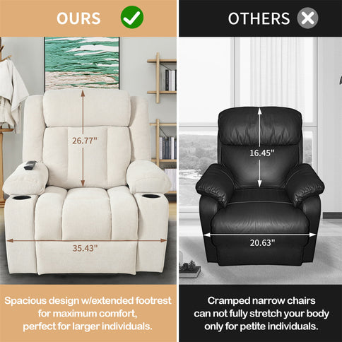 Power Lift Recliner Chair With Extended Footrest, Remote Control, Cup Holders, And Side Pockets