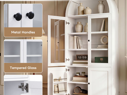 Tall Arched Top Storage Cabinet With 5 Tier Shelves, Soft Close Hinges