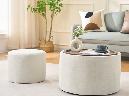 Nesting Ottomans, Round Coffee Table & Bench With Tray (Set of 2)