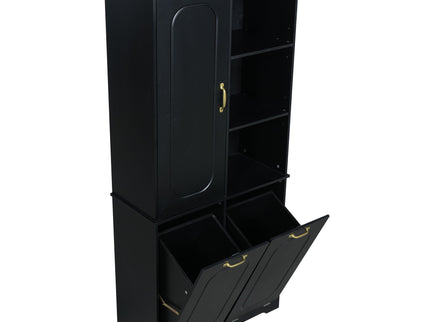 Freestanding Tall Storage Cabinet With 2 Tilt Out Hampers