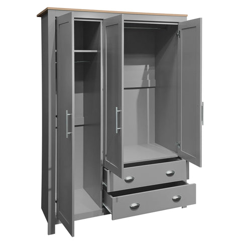 3 Door Storage Wardrobe With Cabinets And 2 Hanging Rods - Gray
