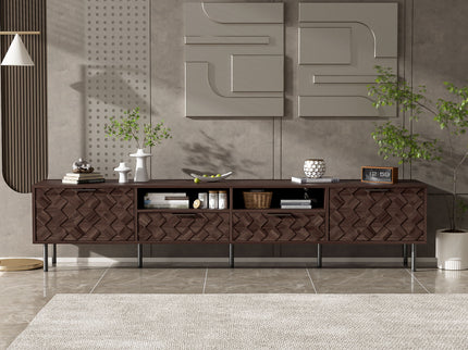 TV Stand For TVs Up To 85" With Closed Storage, Soft Closing Hinges, Living Room Entertainment Center - Walnut