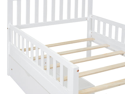 Platform Bed With Guardrails On Both Sides And 2 Storage Drawers