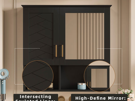 2 In 1 Wall-Mounted Mirror Cabinet With Adjustable Shelves, Soft-Close Doors, High-Definition Mirror & Storage