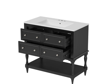 Bathroom Vanity With Medicine Cabinet, Storage Cabinet With 4 Drawers, Adjustable Shelf Mirror