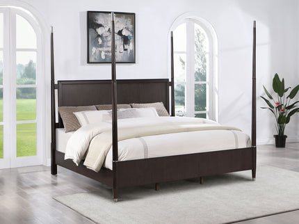 Niguel - Queen Size 4 Poster Bed With Finials, Floating Headboard - Brown