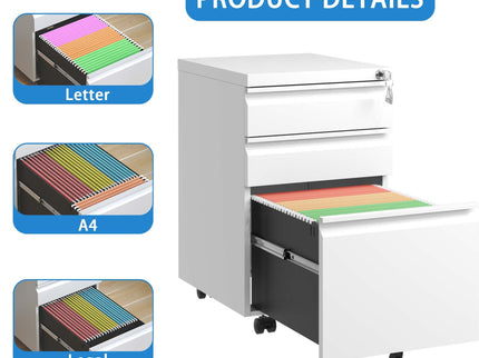 Metal Drawer Mobile File Cabinet With Lock For Home Office Organizer