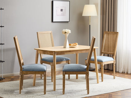 French Country Dining Chair With Rectangular Cane Backrest And Smooth Upholstered Seating