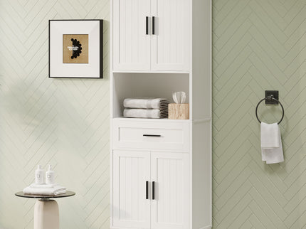 Freestanding Tall Bathroom Cabinet With Soft Close Doors And Adjustable Shelves