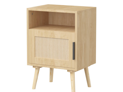 Nightstand, Side Table With Door And Open Shelf For Bedroom - Oak