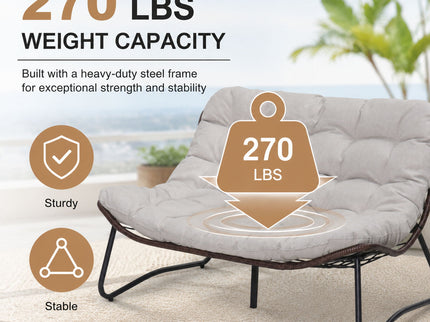 Patio Loveseat Sofa With Extra Thick Tufted Cushion - Brown