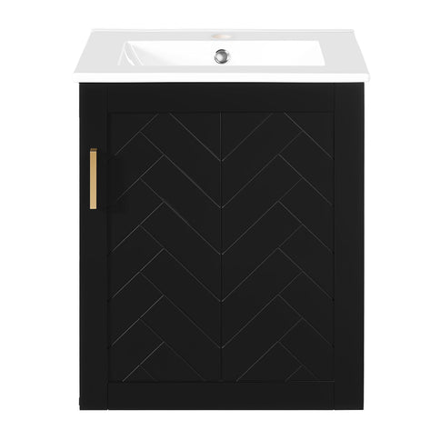 Modern Wall Mounted Bathroom Cabinet With Side Shelf And Ceramic Sink