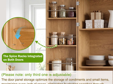 Fluted Kitchen Pantry Cabinet With 2 Large Drawers & 8 Door Spice Rack Freestanding Storage Organizer - Oak