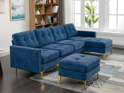 Modern L - Shape Convertible Sectional Sofa With Movable Ottoman