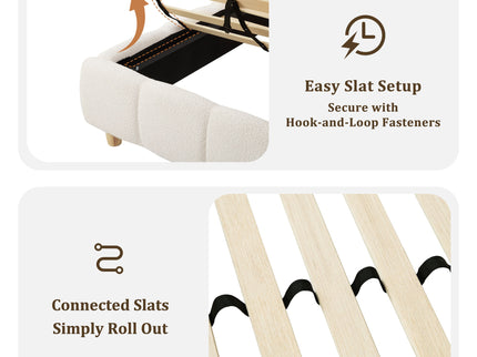 Pula - Queen Platform Bed With Upholstered Headboard, Slat Support, No Box Spring Needed - Ivory