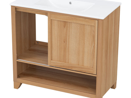 36" Bathroom Vanity With Sink, Soft Close Drawers - Natural