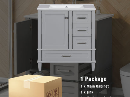 Bathroom Vanity, Modern Bathroom Cabinet With Sink Combo Set, Bathroom Storage Cabinet With A Soft Closing Door And 3 Drawers, Solid Wood Frame