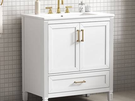 Elegant Fluted Bathroom Vanity With Sink, Soft Close Doors & Drawer