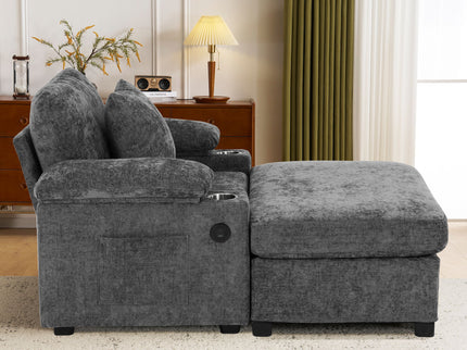 Modern Oversized Chair With Ottoman, Cupholders And USB Charging Ports