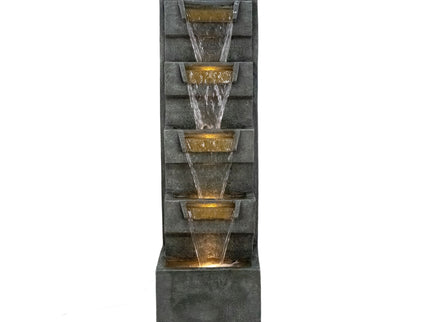 4 Tier Cascading Waterfall Fountain With Warm LED Lights, For Patio - Gray