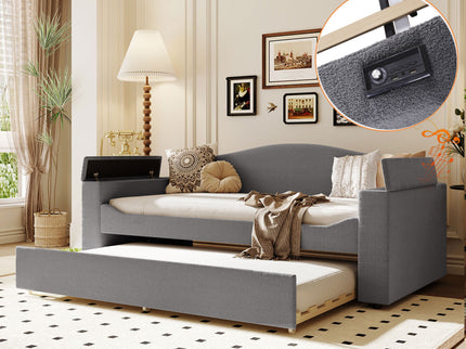 Upholstered Daybed With Storage Armrests, Trundle And Latest Integrated tooth Audio System
