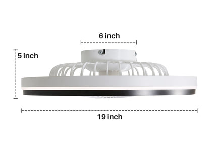 RGB Dimmable LED Enclosed Ceiling Fan With Light Flush Mount Bladeless, 6 Speed, Remote Control - White