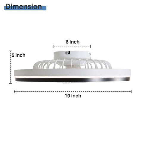 RGB Dimmable LED Enclosed Ceiling Fan With Light Flush Mount Bladeless, 6 Speed, Remote Control - White