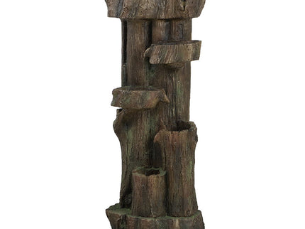 Rustic Decorative Tree Trunk 5 Tier Water Fountain, With Light And Pump, For Indoor And Outdoor - Brown