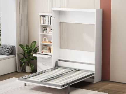 Morden Deisgn Vertical Murphy Bed With Shelf And Drawers For Bedroom Or Guestroom Wall Bed Space Saving Hidden Bed With New Style Gas Struts